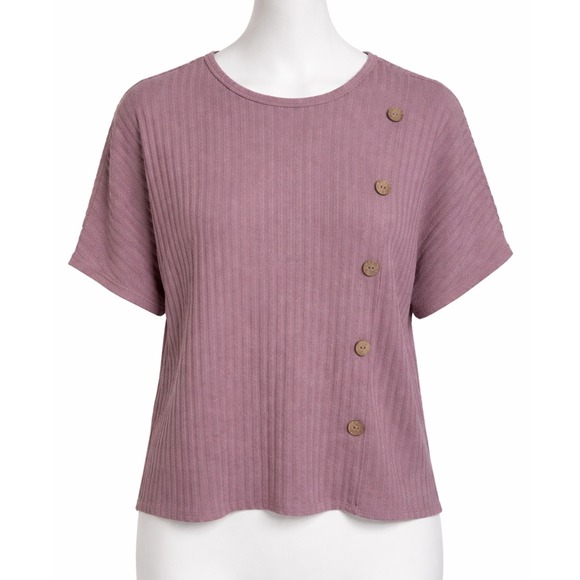 IVY.RIDGE Tops - IVY.RIDGE Purple Ribbed Knit Dolman Sleeve Asymmetrical Button Top Women's Large